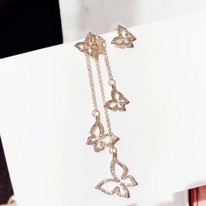 Gold Rhinestone Butterfly Drop Earrings